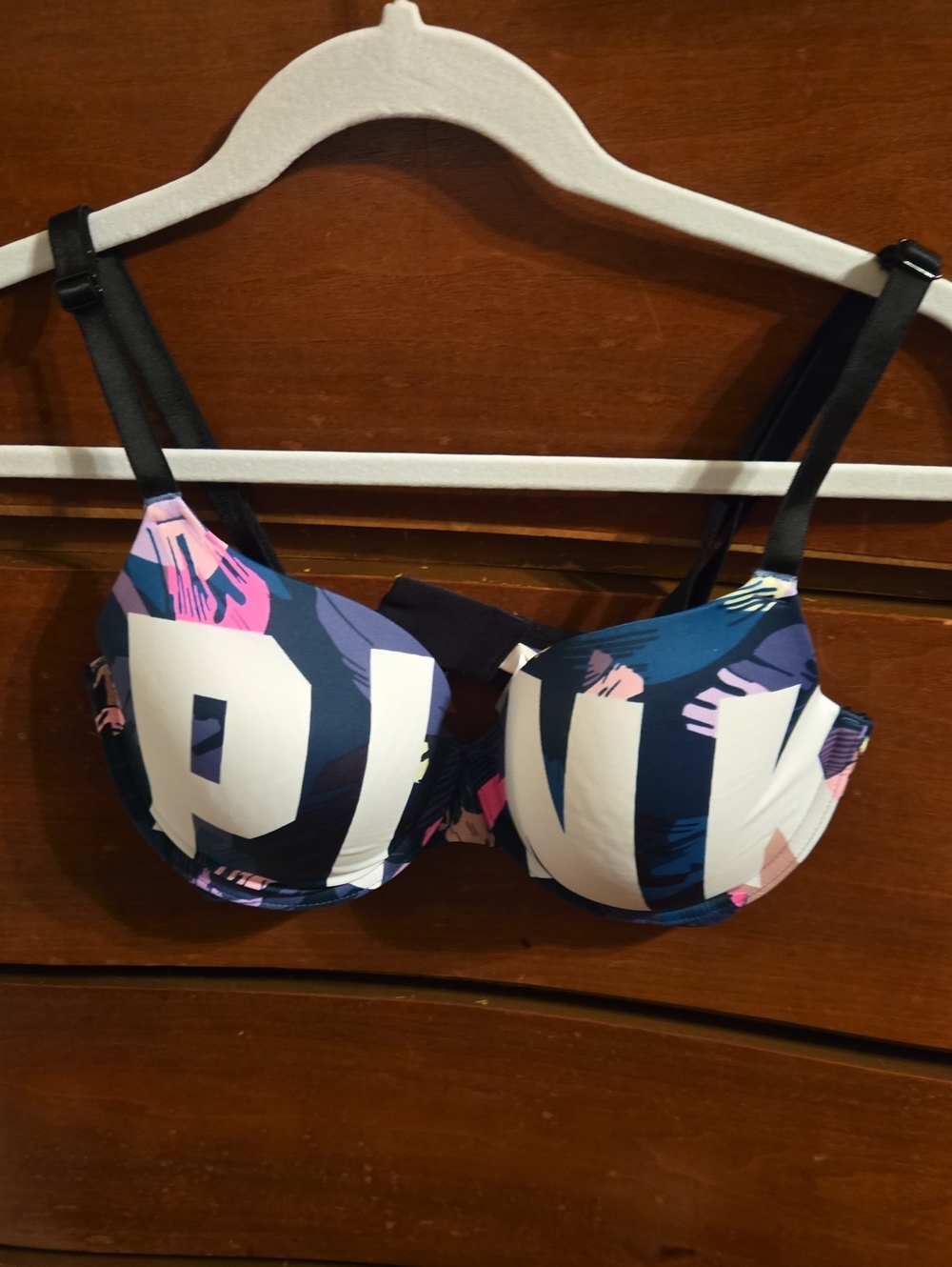 PINK Victoria's Secret Navy Bra with Pink & White Print